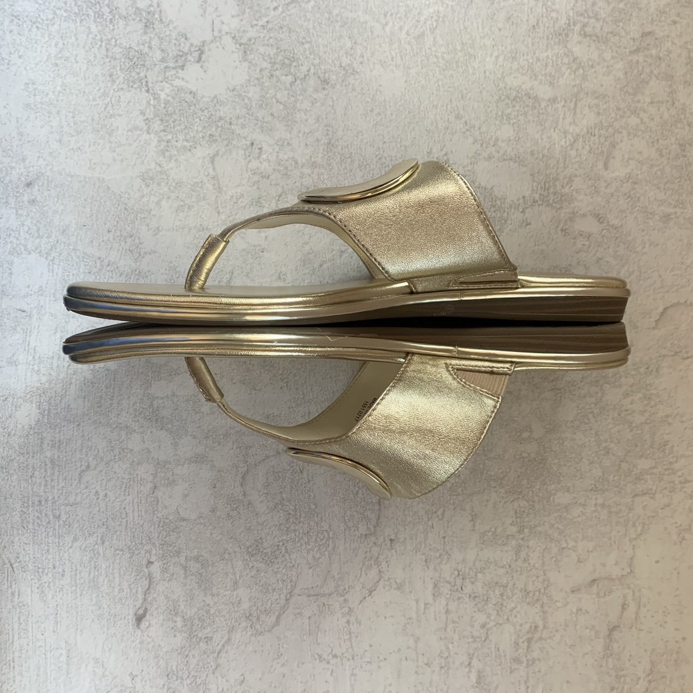 Anne Klein Women Sandals 8M Wedge Gold Metallic Slip On Comfort Shoes - Picture 9 of 16